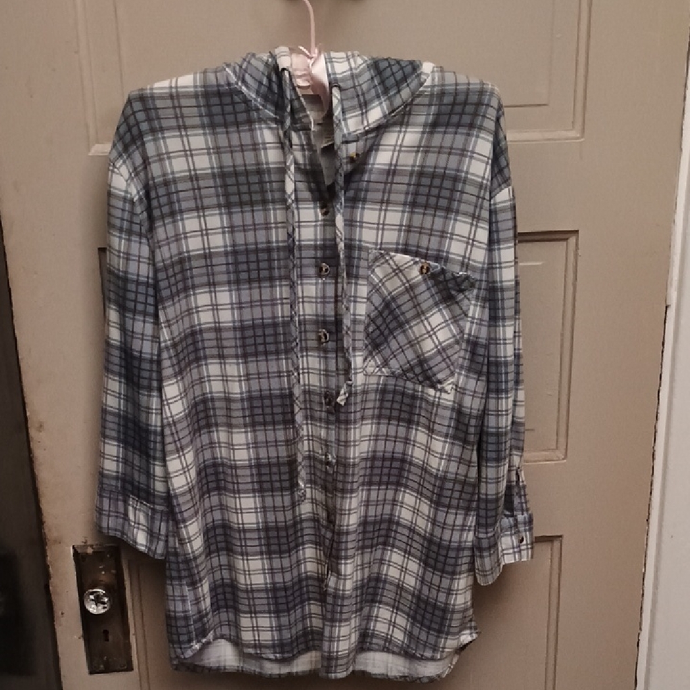 Plaid Button-Up Hoodie Shirt